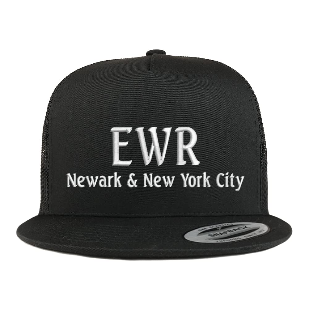 Trendy Apparel Shop EWR Newark and New York City Embroidered 5 Panel Flatbill Trucker Cap