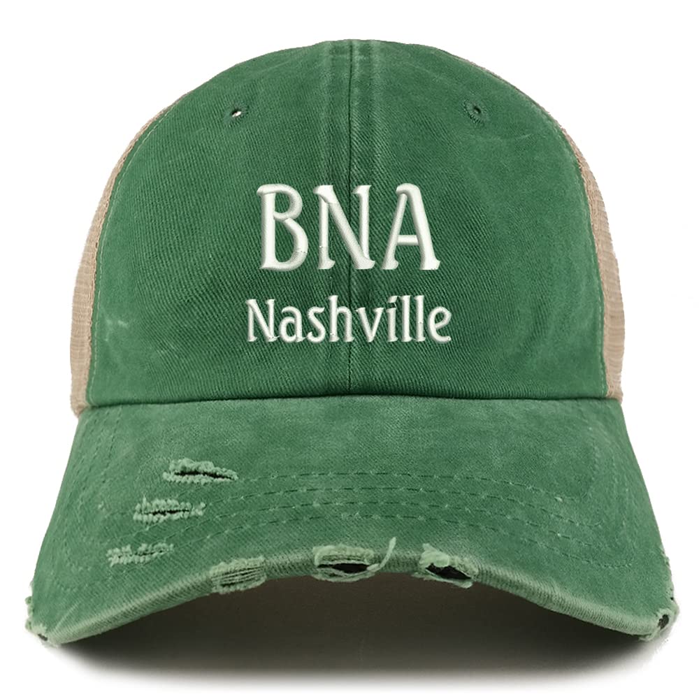 Trendy Apparel Shop BNA Nashville Embroidered Frayed Bill Trucker Mesh Back Cap
