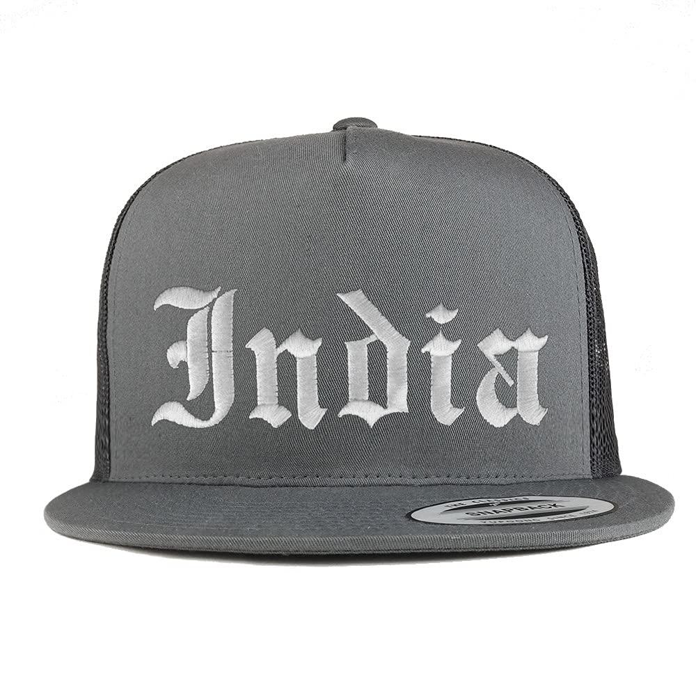 Trendy Apparel Shop India Old English 5 Panel Flatbill Trucker Mesh Cap