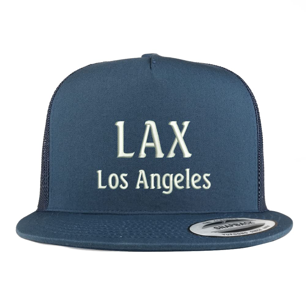 Trendy Apparel Shop LAX Los Angeles Embroidered 5 Panel Flatbill Trucker Cap