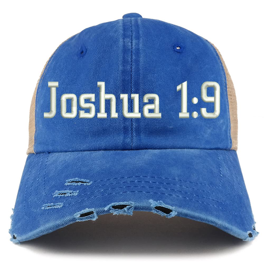 Trendy Apparel Shop Joshua 1:9 Frayed Bill Trucker Mesh Back Cap