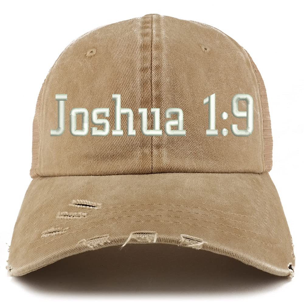 Trendy Apparel Shop Joshua 1:9 Frayed Bill Trucker Mesh Back Cap