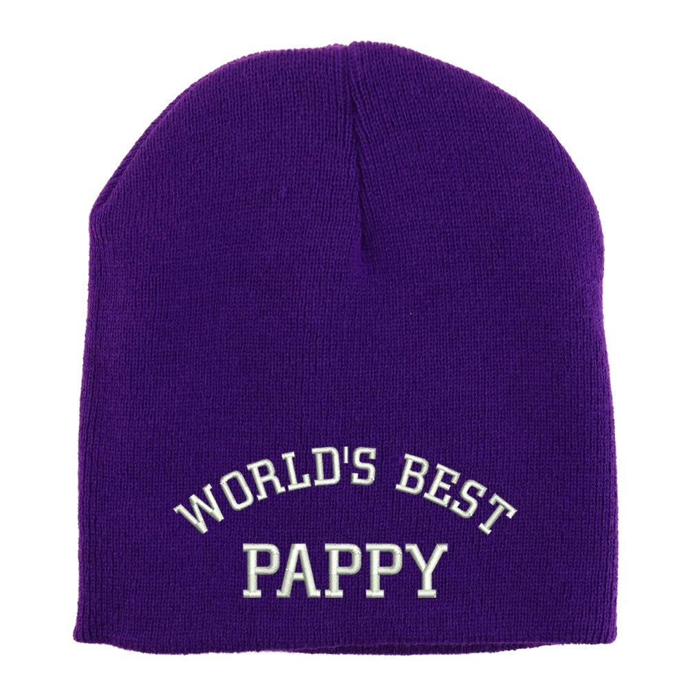 Trendy Apparel Shop World's Best Pappy Embroidered Made in USA Short Acrylic Knit Winter Beanie Hat