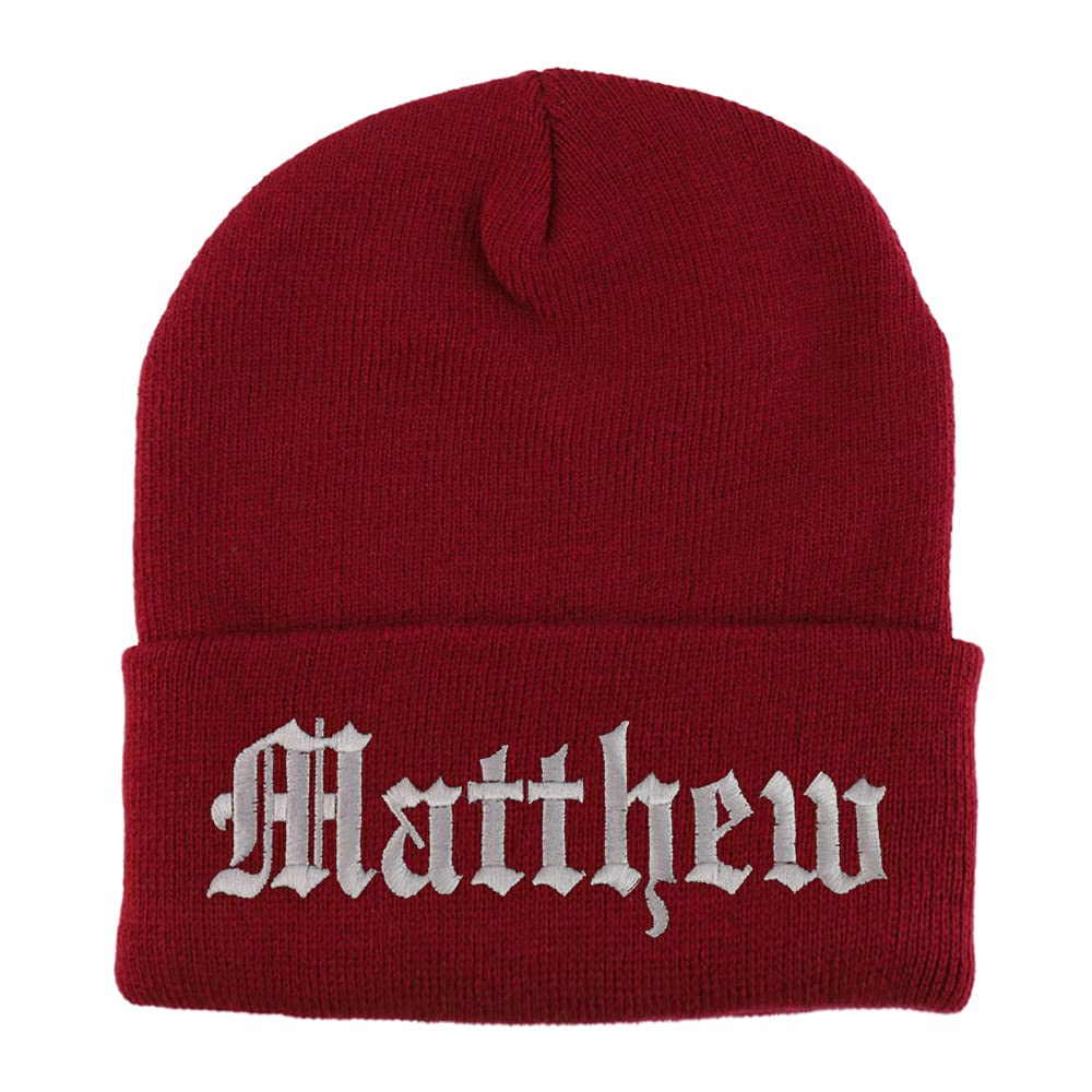 Trendy Apparel Shop Matthew Old English Embroidered Long Cuff Beanie