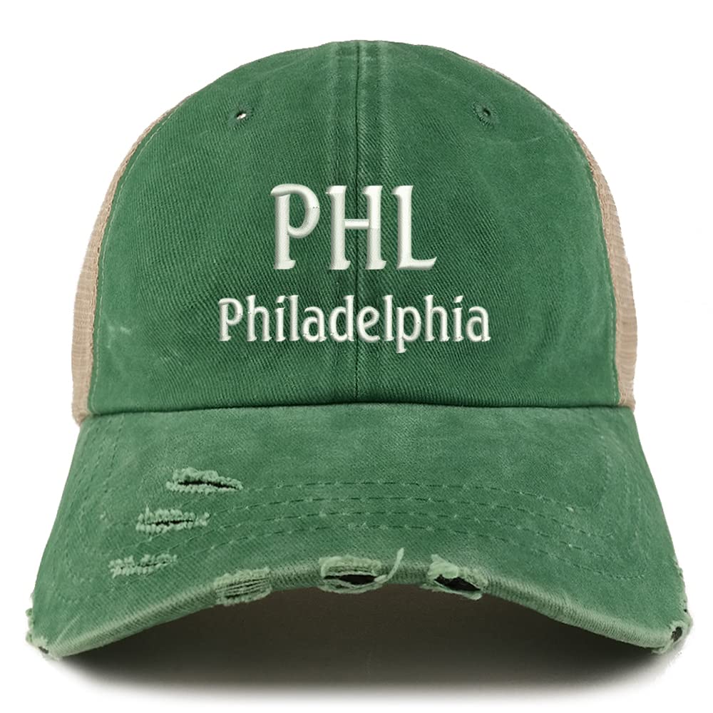 Trendy Apparel Shop PHL Philadelphia Embroidered Frayed Bill Trucker Mesh Back Cap