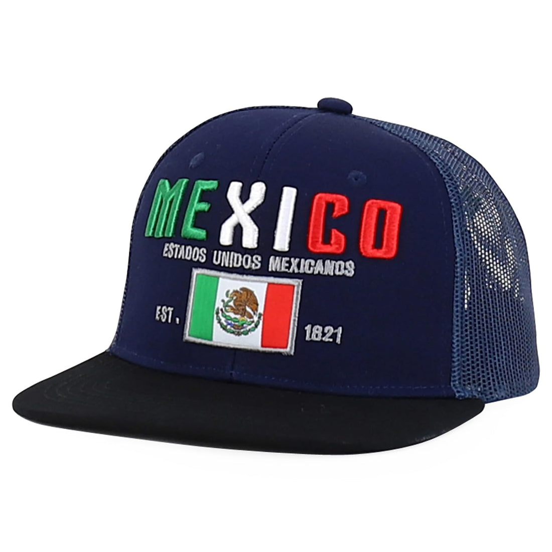 Trendy Apparel Shop 6 Panel Structured 3D Mexico Embroidered Flatbill Snapback Turcker Cap
