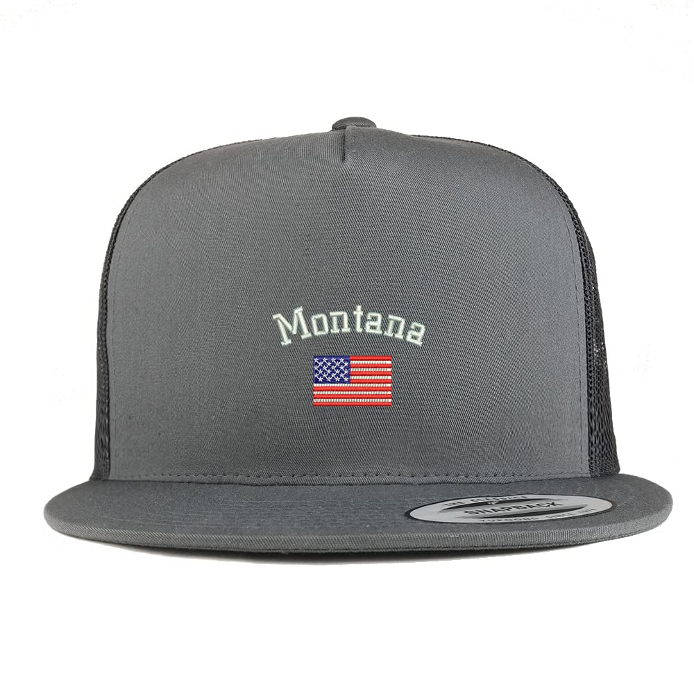 Trendy Apparel Shop Montana USA Flag 5 Panel Flatbill Trucker Cap