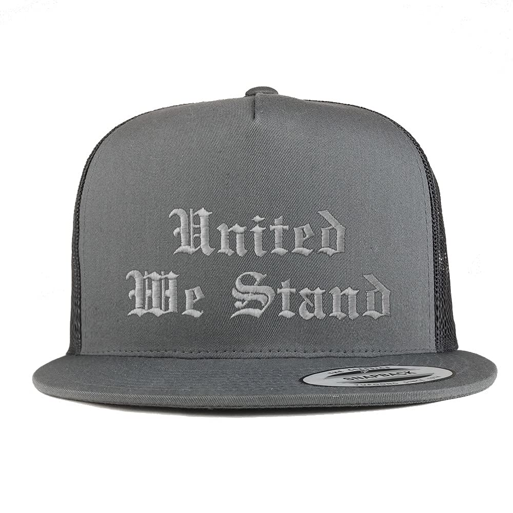 Trendy Apparel Shop United We Stand Old English 5 Panel Flatbill Trucker Cap