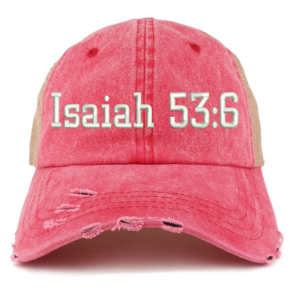 Trendy Apparel Shop Isaiah 53:6 Frayed Bill Trucker Mesh Back Cap