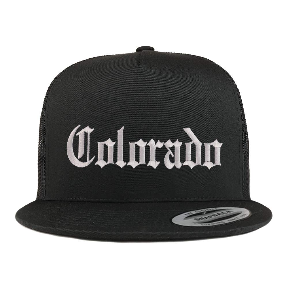 Trendy Apparel Shop Colorado State Old English 5 Panel Flatbill Trucker Mesh Cap