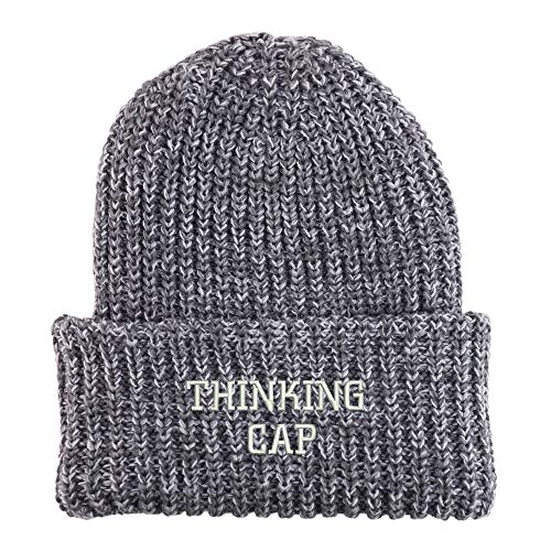 Trendy Apparel Shop Thinking Cap Embroidered Long Cuffed Thick Ribbed Beanie