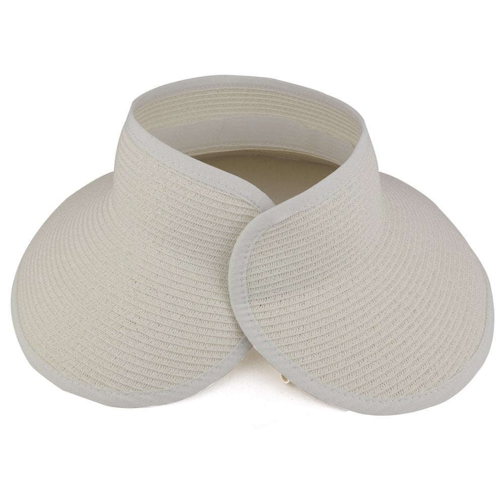 Trendy Apparel Shop Womens UPF 50+ Paper Braid Large Rolled Visor UV Protection Hat