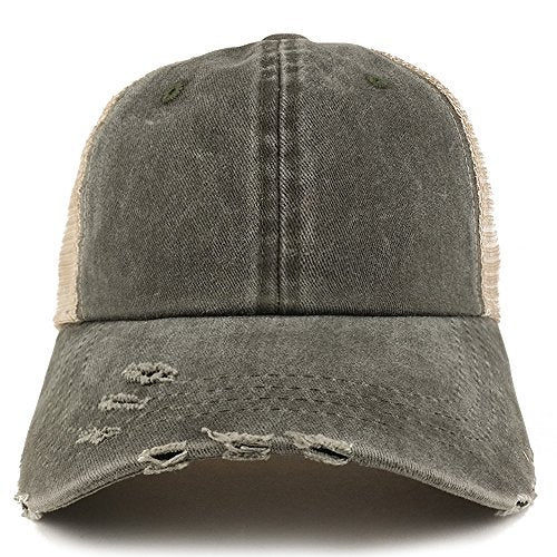 Trendy Apparel Shop Pigment Dyed Front Mesh Back Frayed Bill Trucker Cap