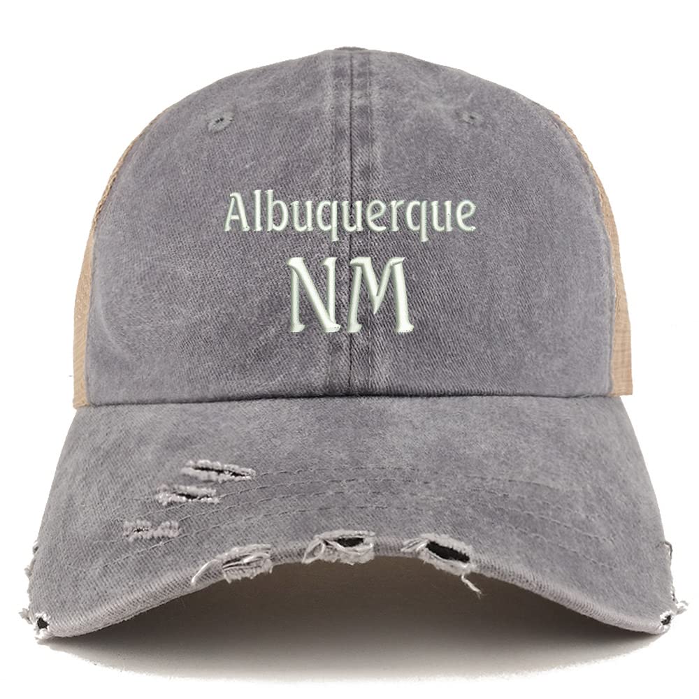 Trendy Apparel Shop Albuquerque NM Embroidered Frayed Bill Trucker Mesh Back Cap