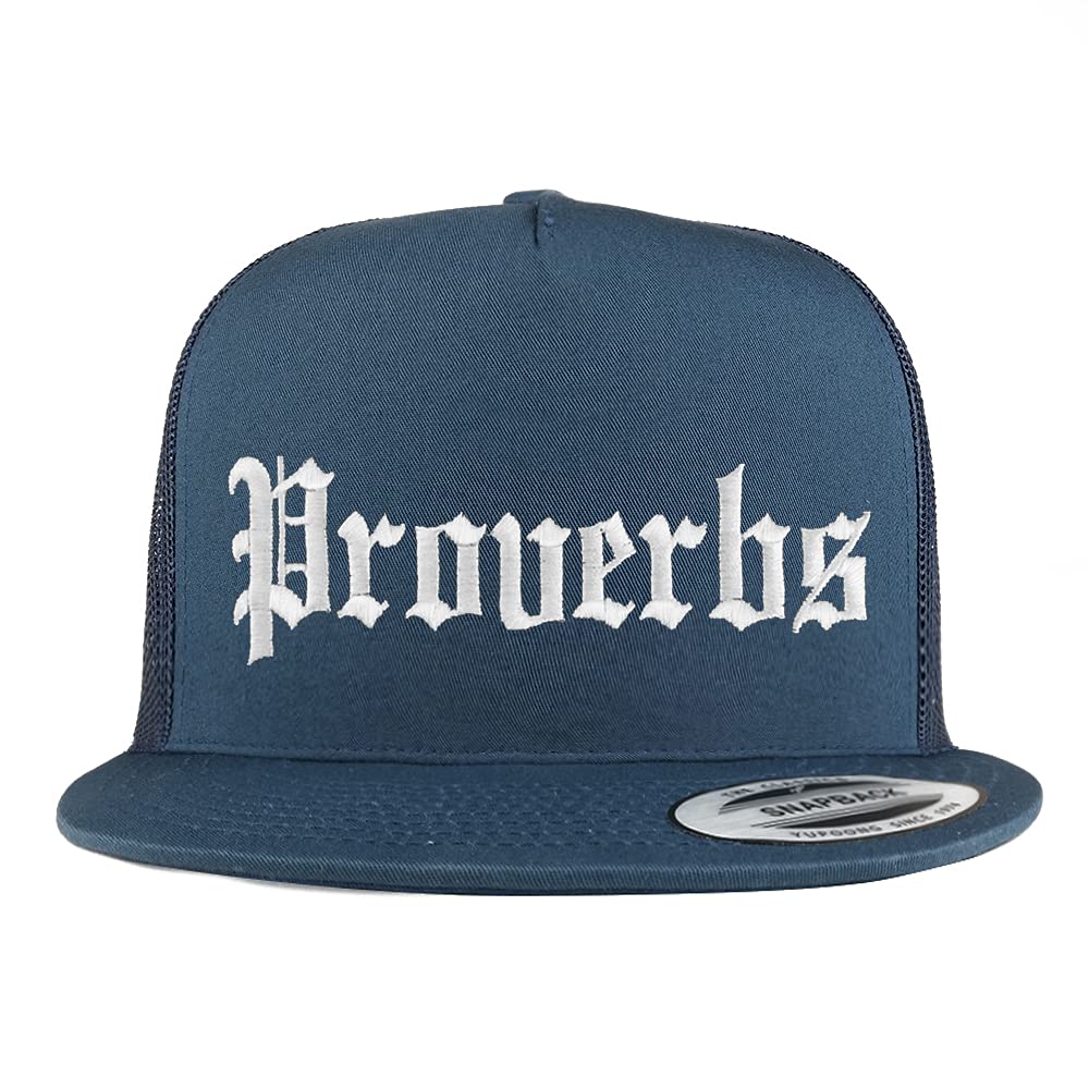 Trendy Apparel Shop Proverbs Old English 5 Panel Flatbill Trucker Cap