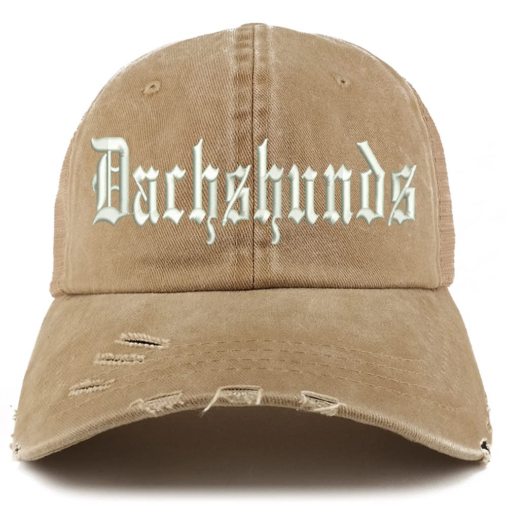 Trendy Apparel Shop Old English Dachshunds Frayed Bill Trucker Mesh Back Cap