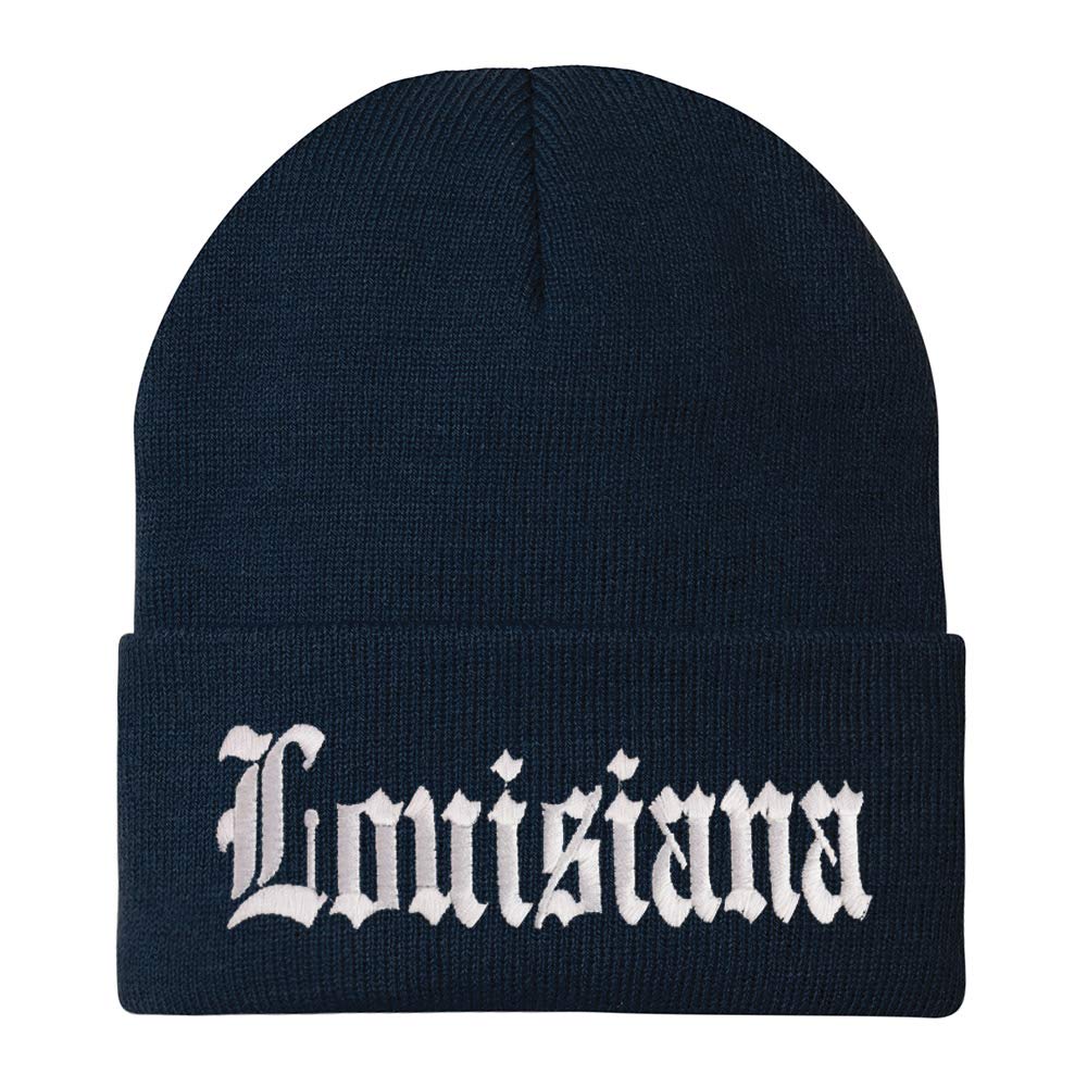 Trendy Apparel Shop Louisuana State Old English Embroidered Long Cuff Beanie