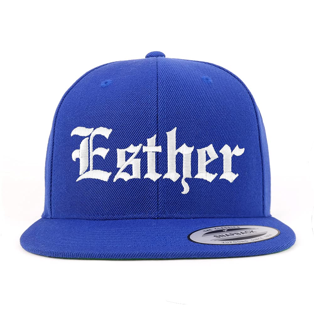Trendy Apparel Shop Esther Old English Embroidered Flatbill Snapback