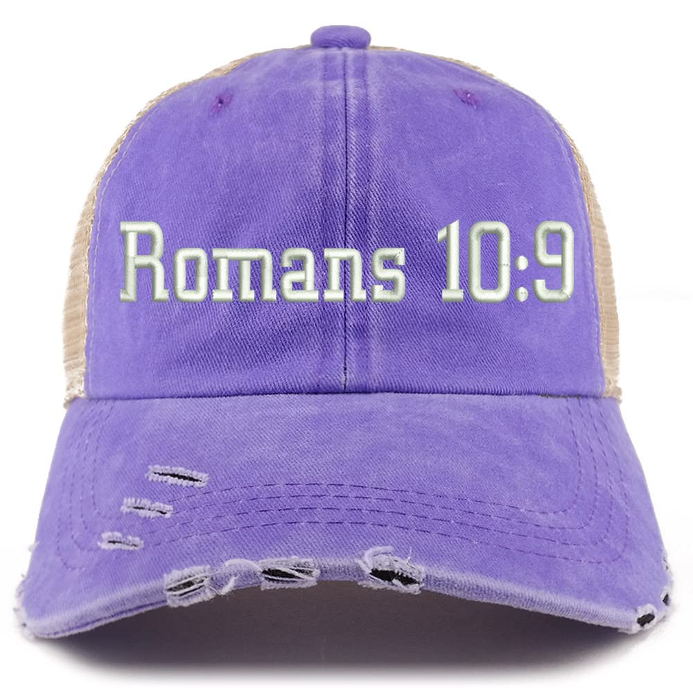 Trendy Apparel Shop Romans 10:9 Frayed Bill Trucker Mesh Back Cap