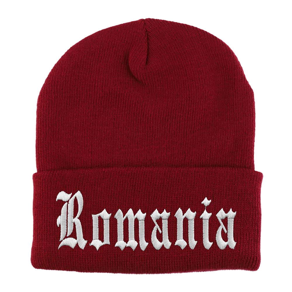 Trendy Apparel Shop Romania Old English Embroidered Long Cuff Beanie