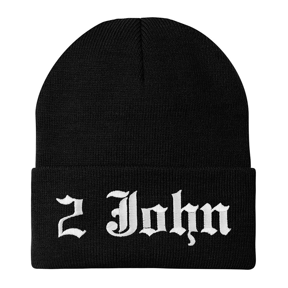Trendy Apparel Shop 2 John Old English Embroidered Long Cuff Beanie