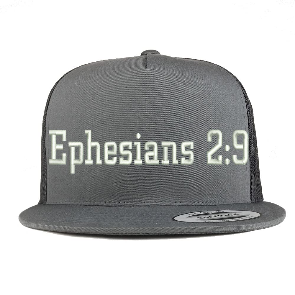 Trendy Apparel Shop Ephesians 2:9 5 Panel Flatbill Trucker Cap