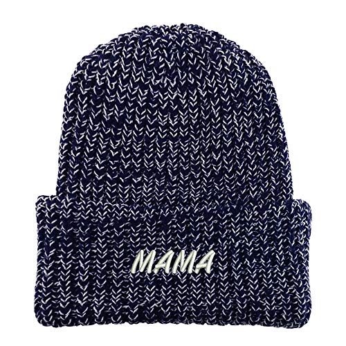 Trendy Apparel Shop Mama Embroidered Long Cuffed Thick Ribbed Knit Beanie