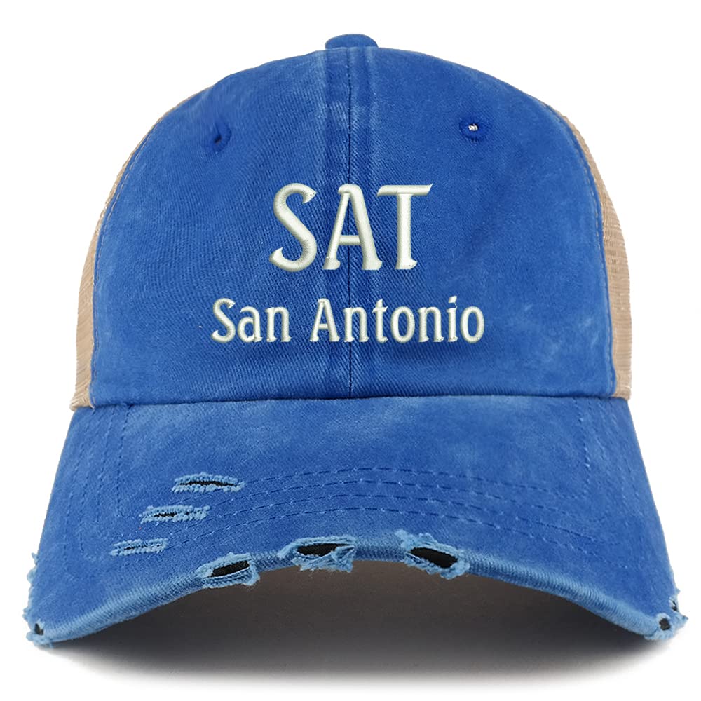 Trendy Apparel Shop SAN San Antonio Embroidered Frayed Bill Trucker Mesh Back Cap