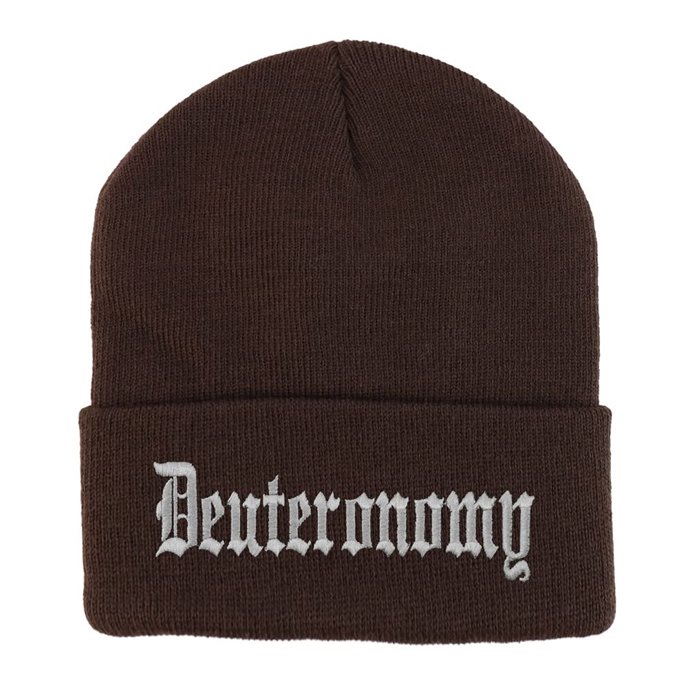 Trendy Apparel Shop Deuteronomy Old English Embroidered Long Cuff Beanie