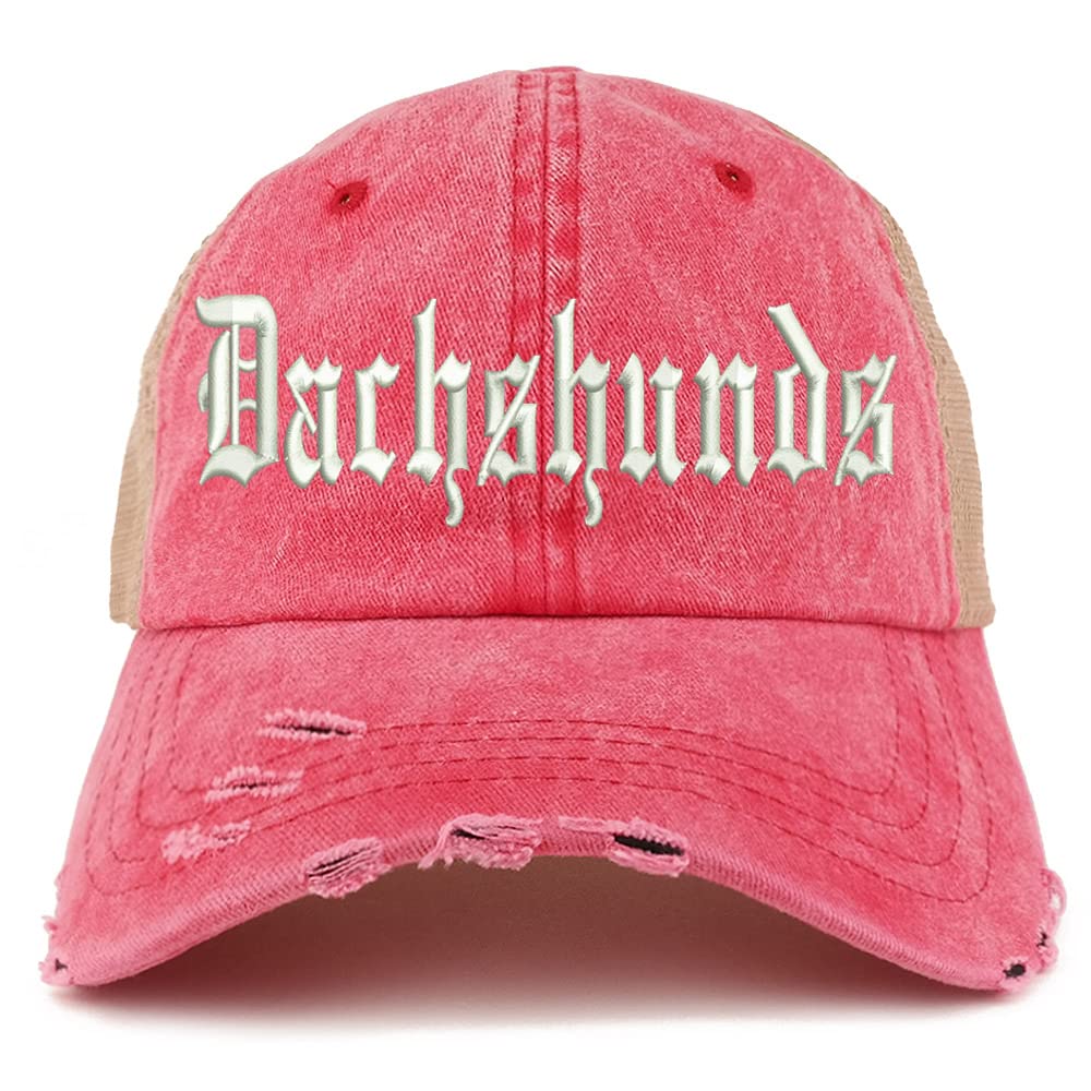 Trendy Apparel Shop Old English Dachshunds Frayed Bill Trucker Mesh Back Cap