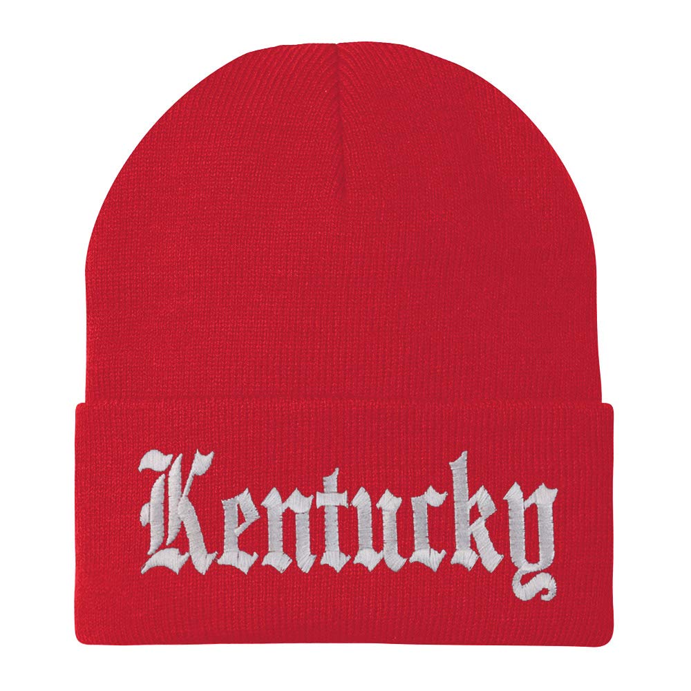 Trendy Apparel Shop Kenturky State Old English Embroidered Long Cuff Beanie