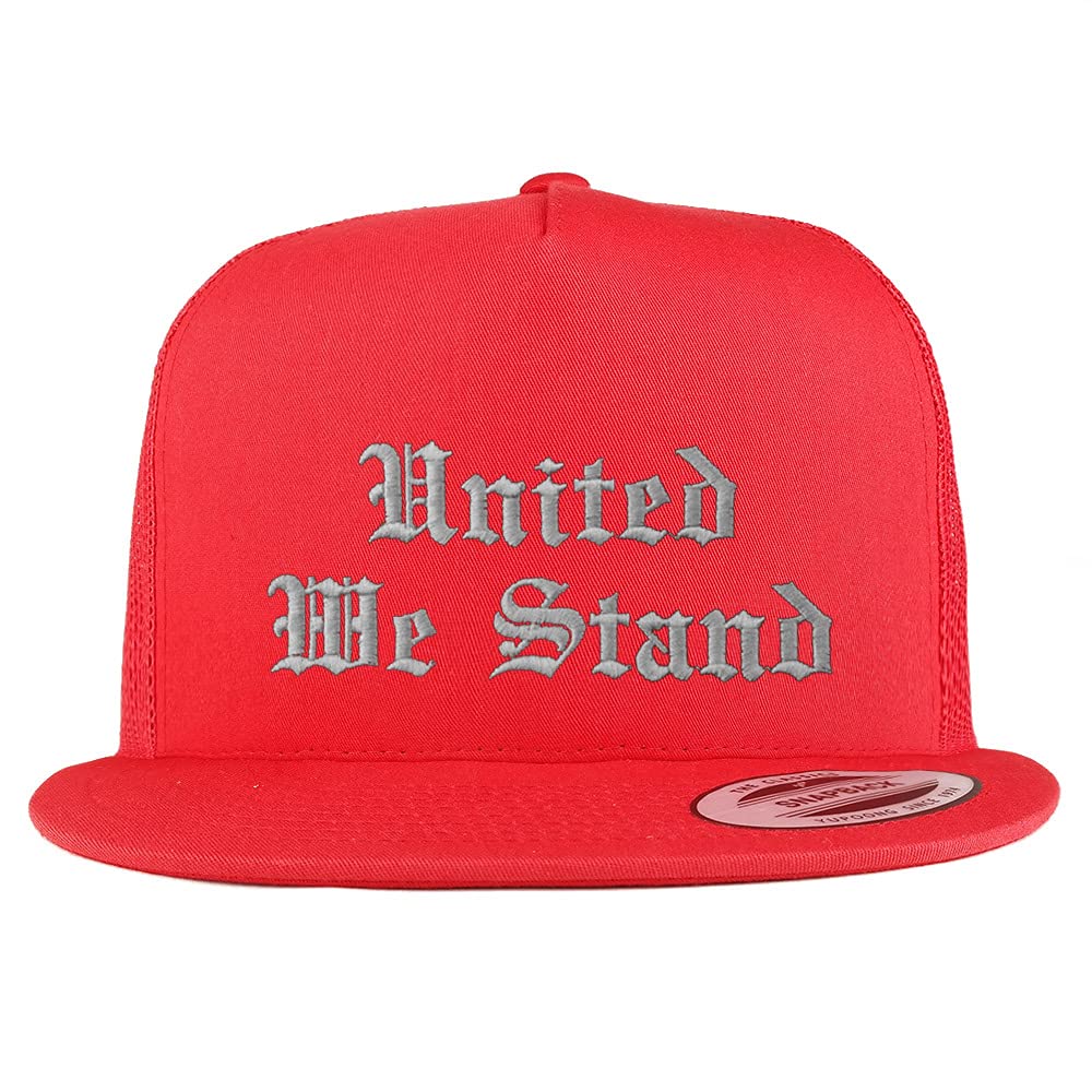 Trendy Apparel Shop United We Stand Old English 5 Panel Flatbill Trucker Cap