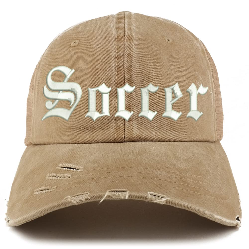 Trendy Apparel Shop Old English Soccer Frayed Bill Trucker Mesh Back Cap