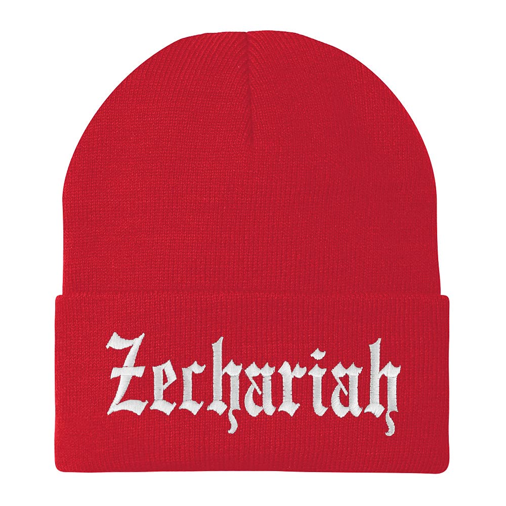 Trendy Apparel Shop Zechariah Old English Embroidered Long Cuff Beanie
