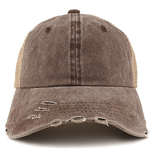 Trendy Apparel Shop Pigment Dyed Front Mesh Back Frayed Bill Trucker Cap