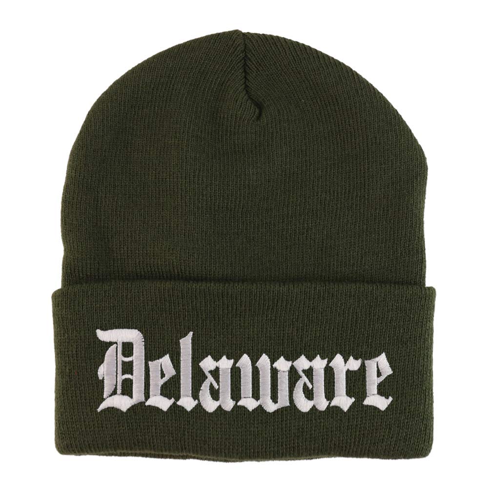 Trendy Apparel Shop Delaware State Old English Embroidered Long Cuff Beanie