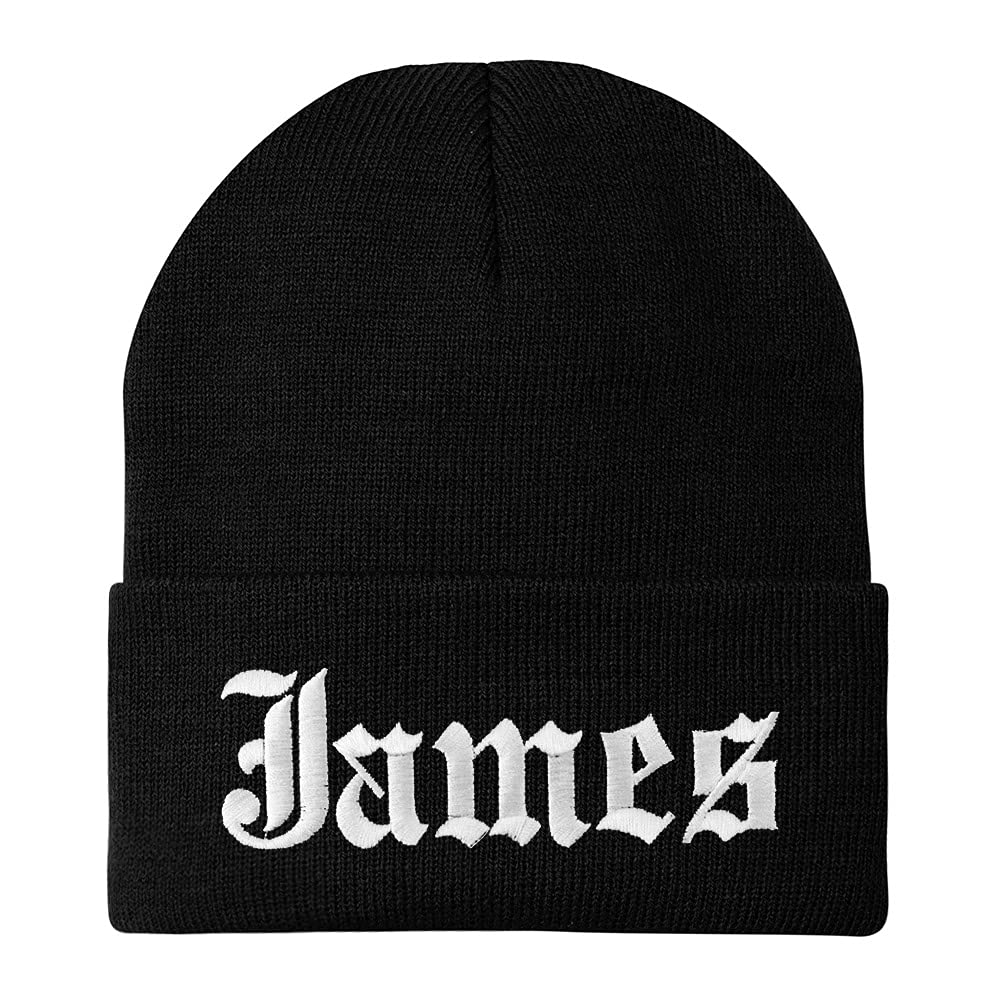 Trendy Apparel Shop James Old English Embroidered Long Cuff Beanie