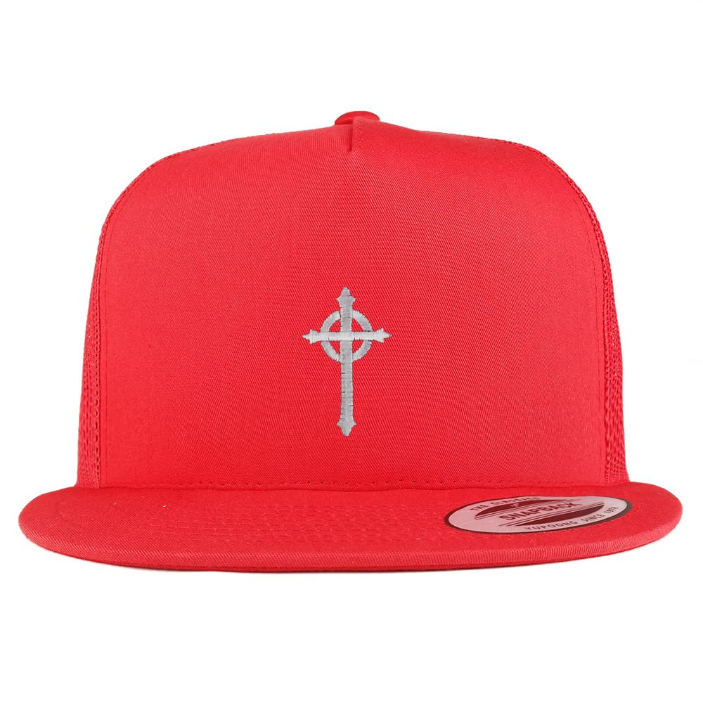 Trendy Apparel Shop Presbyterian Cross Embroidered 5 Panel Flatbill Trucker Cap