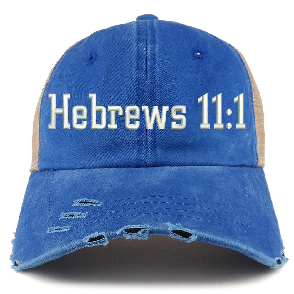 Trendy Apparel Shop Hebrews 11:1 Frayed Bill Trucker Mesh Back Cap