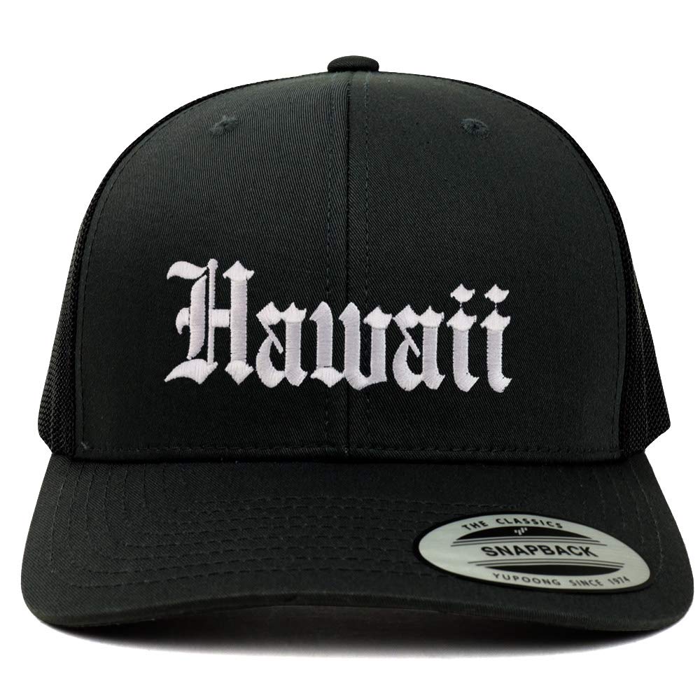 Trendy Apparel Shop Hawaii State Old English 6 Panel Trucker Mesh Cap