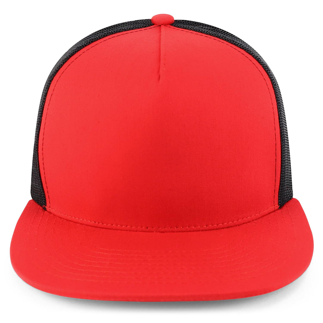 Trendy Apparel Shop Structured High Crown 5 Panel Round Flat Bill Trucker Cap