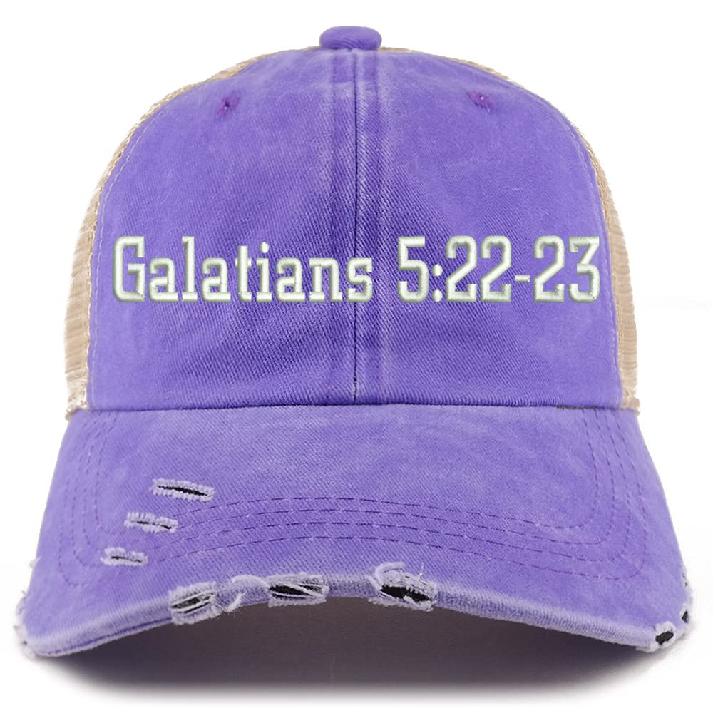 Trendy Apparel Shop Galatians 5:22-23 Frayed Bill Trucker Mesh Back Cap