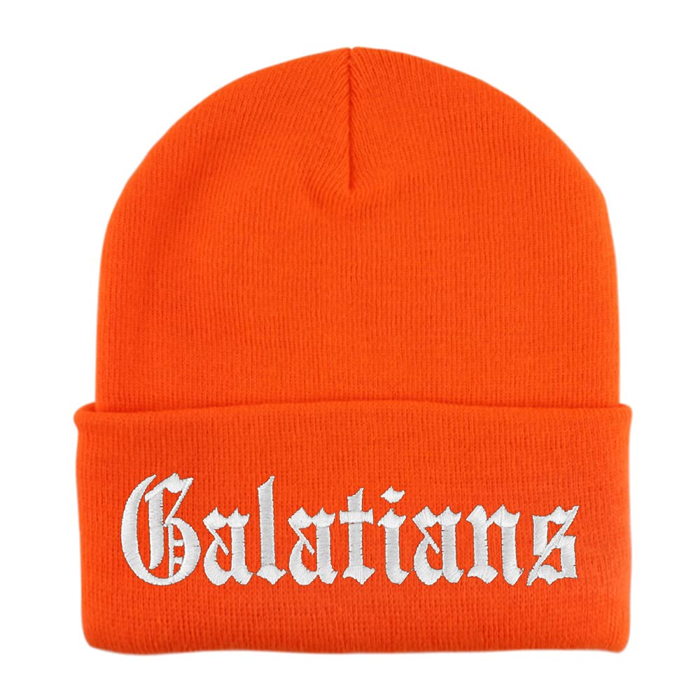 Trendy Apparel Shop Galatians Old English Embroidered Long Cuff Beanie