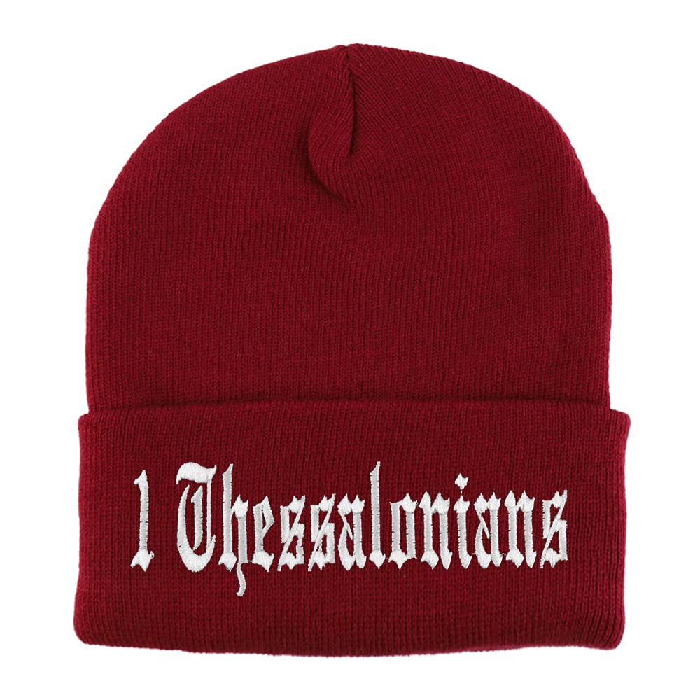 Trendy Apparel Shop 1 Thessalonians Old English Embroidered Long Cuff Beanie