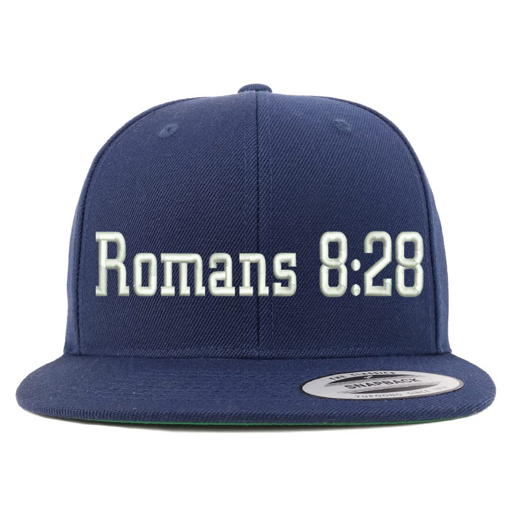 Trendy Apparel Shop Romans 8:28 Embroidered Flatbill Snapback