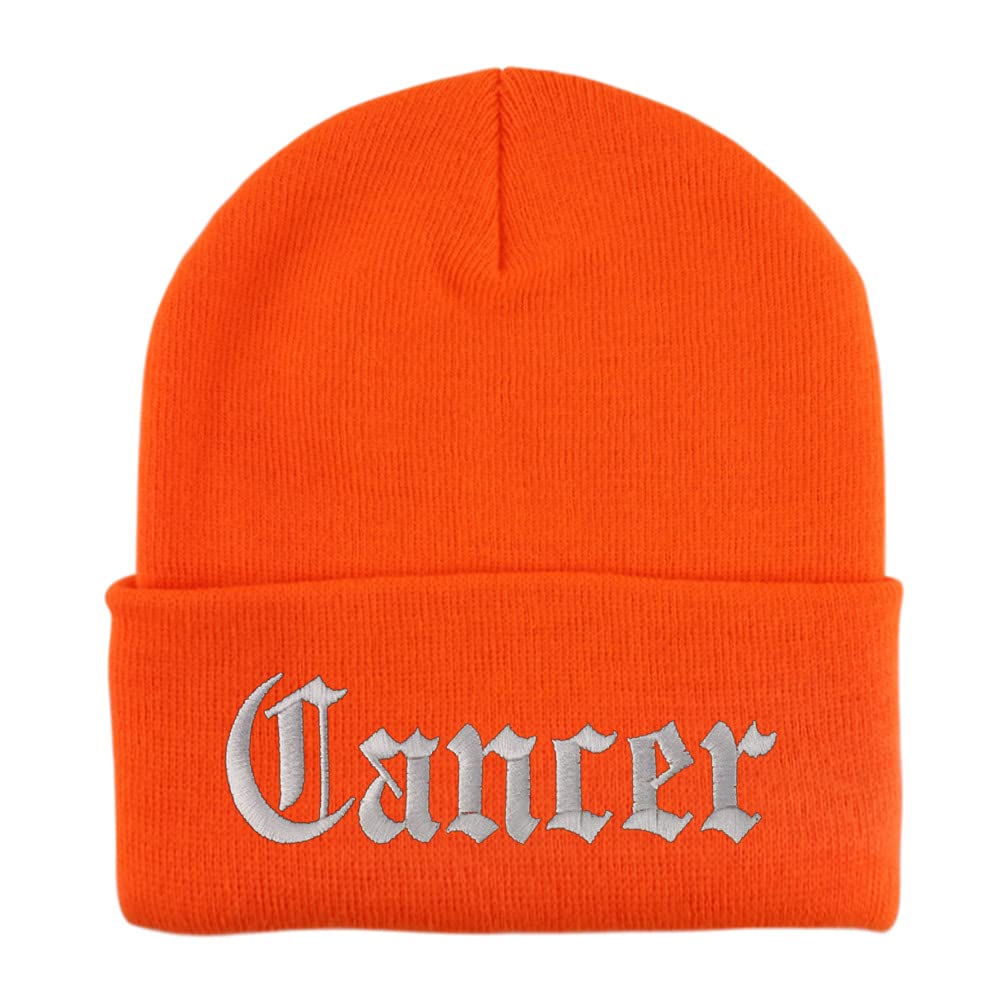 Trendy Apparel Shop Cancer Old English Embroidered Long Cuff Beanie