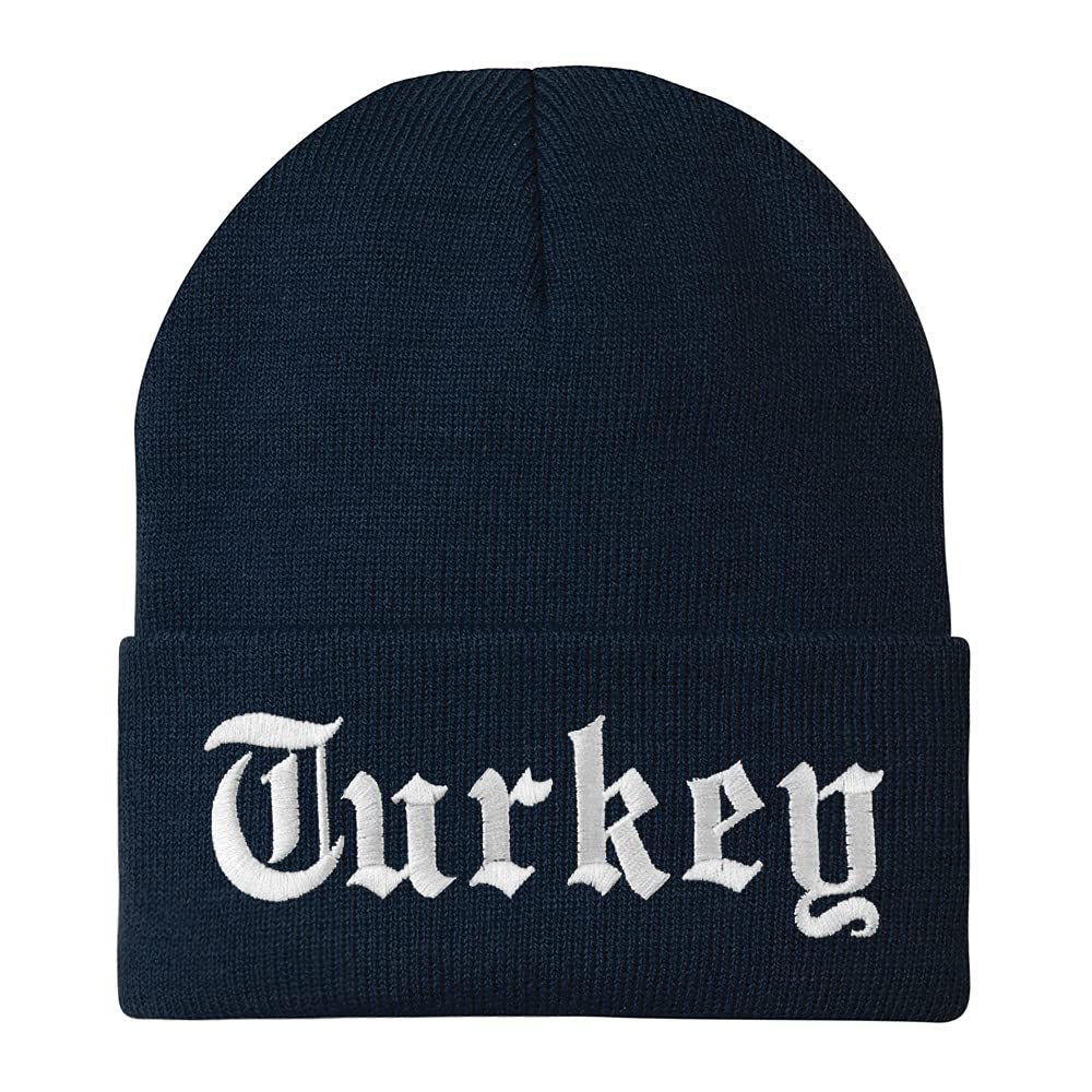 Trendy Apparel Shop Turkey Old English Embroidered Long Cuff Beanie