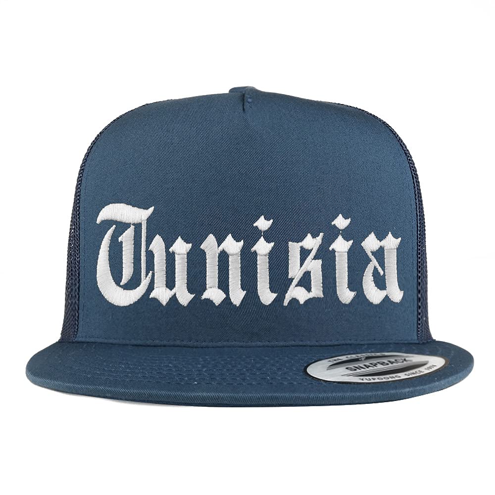 Trendy Apparel Shop Tunisia Old English 5 Panel Flatbill Trucker Cap