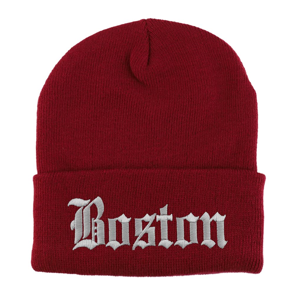 Trendy Apparel Shop Boston Old English Embroidered Long Cuff Beanie