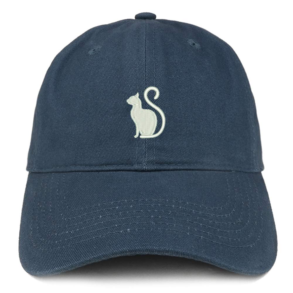 Trendy Apparel Shop Cat Image Embroidered Unstructured Cotton Dad Hat - Navy